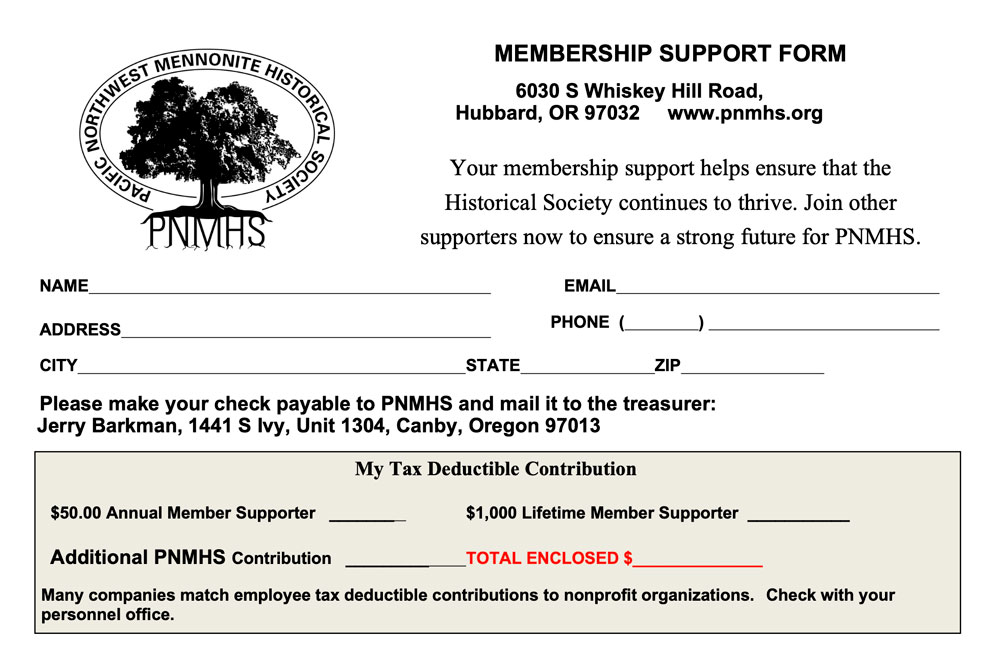 2023 Membership Support Form for PNMHS